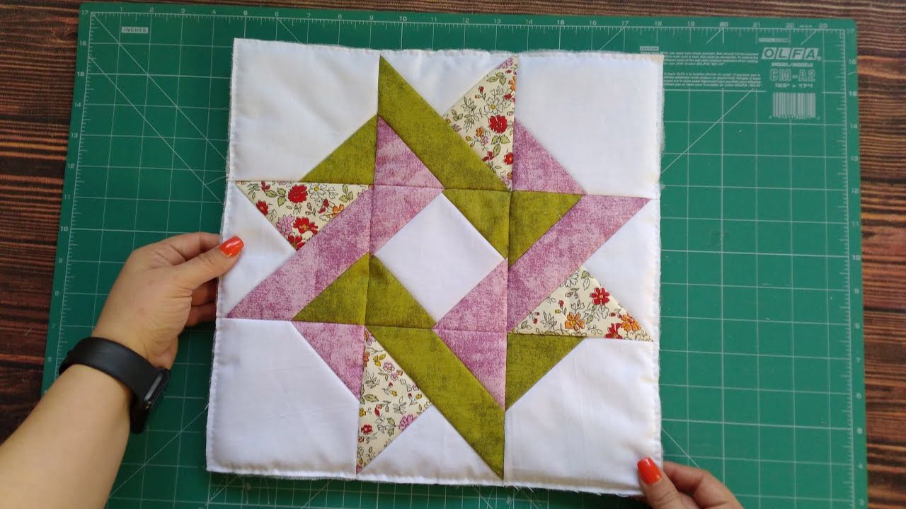 Красивый блок «Звезда» с простыми четверть-квадратными треугольниками смотреть онлайн