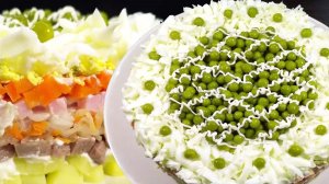 Нарядный салат на Новогодний стол! Один из вариантов любимого салата "Оливье".