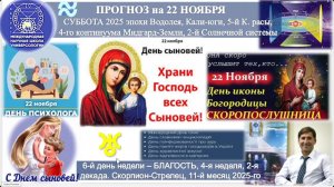 ПРОГНОЗ на 22 НОЯБРЯ, СУББОТА, день БЛАГОСТИ, 2025, эпохи Водолея, 5-й К.расы 2-й Солнечной системы
