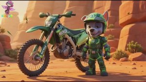 Щенячий патруль, Скай, Маршал, Эверест, Гончик, Крепыш и Роки катаются по бездорожью на мотоциклах