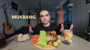 МУКБАНГ ШАШЛЫК ИЗ СВИНИНЫ / ШАУРМА ЧЕСНОЧНАЯ / КАРТОФЕЛЬ НА ГРИЛЕ / СОУС / ВАФЛИ / ЕДА / АСМР