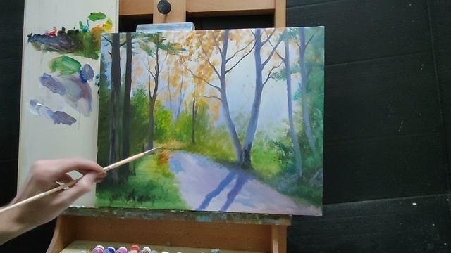 Рисуем яркий осенний пейзаж маслом смотреть онлайн