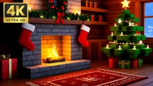 Майнкрафт Камин [4K] Уютная Новогодняя Атмосфера [1ЧАС]