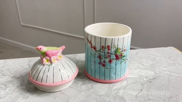 Декоративная ёмкость для хранения ПТИЦЫ В САДУ, керамика, 21 см, 019786-29