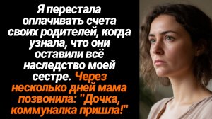 Жизненные Истории/Родители оставили всё наследство моей сестре и тогда я перестала оплачивать их сче