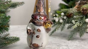 Стеклянная елочная игрушка Снеговичок - Лесничий, 16 см, 4060463-wd