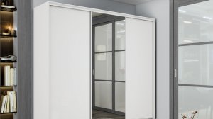 Обзор 3-х дверного шкафа-купе серии "Экспресс", Фасад: Белый снег / Стекло