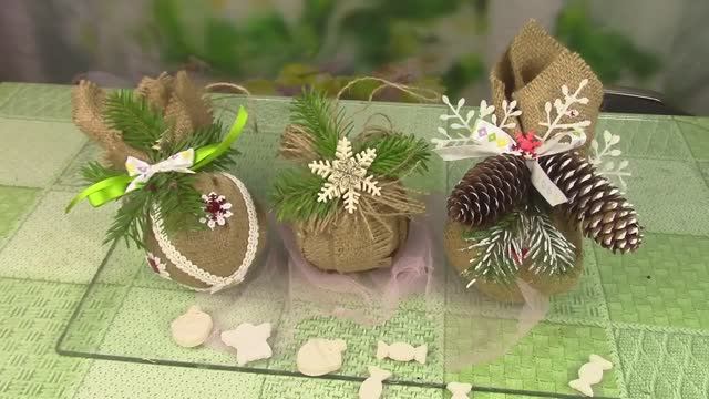 Шары из мешковины на елку. ХоббиМаркет