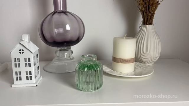 Стеклянный двусторонний подсвечник ЗИМНИЙ КОКТЕЙЛЬ, нежно зеленый, 8 см, 105292-75-3