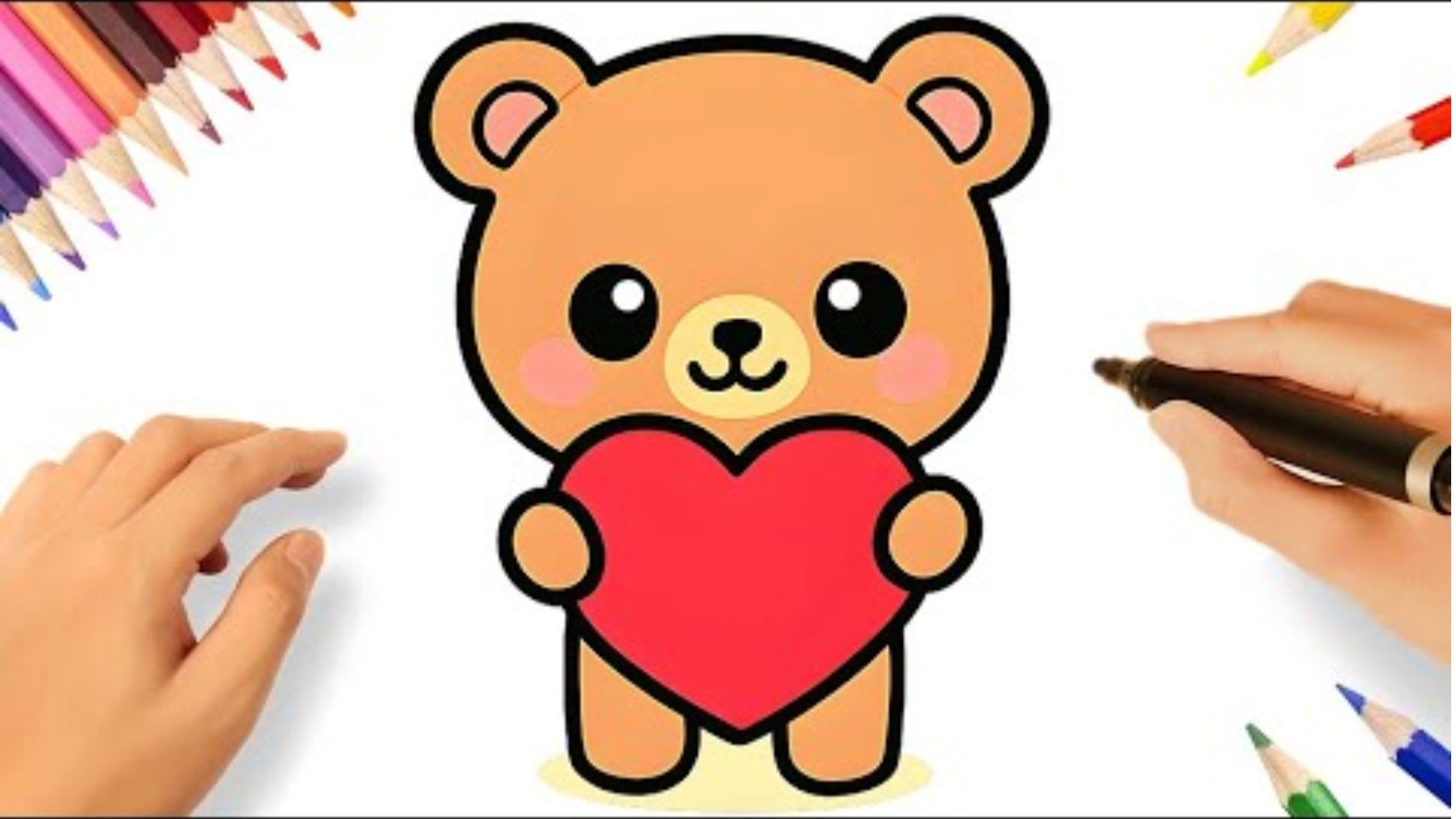 КАК НАРИСОВАТЬ ПРОСТОГО КАВАИЙНОГО ПЛЮШЕВОГО МЕДВЕЖОНКА С СЕРДЦЕМ 🧸❤️