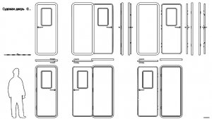 Судовая дверь G1. Чертёж. Door G 1. Drawings.
