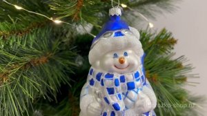 Стеклянная елочная игрушка Снеговик Джефф в синем наряде, 15 см, 4060417-wd