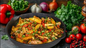 Картошка с мясом и грибами по-грузински. Оджахури с мясом.