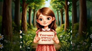 Девочка с табличкой "Сохраним природу вместе". Короткое видео. "Оживление" картинки.