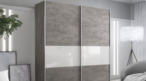 Обзор 2-х дверного шкафа-купе серии "Широкий Прайм", Фасад: Бетон / Белое стекло, Корпус: Бетон