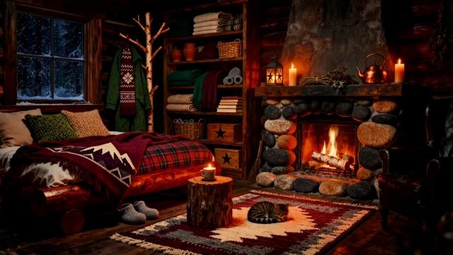 Камин и Вьюга. Звуки для Зимнего Релакс Настроения. Идеально для сна, чтения и медитации.