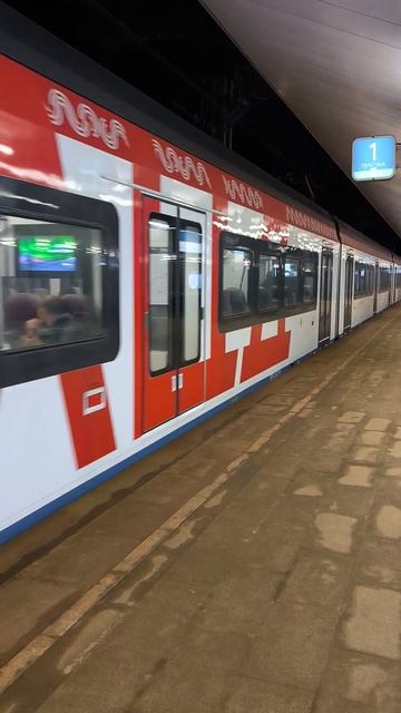 Электропоезд ИВОЛГА 4.0 на платформе Переделкино МЦД-4 ночью