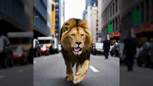 Нейросеть Алиса снова развлекается - лев идёт по улице!!! Ха-ха-ха!!!
