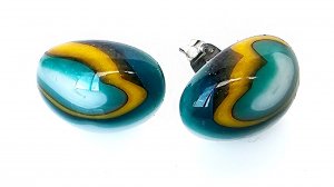 Серьги гвоздики пусеты ручной работы бирюзовые из цветного стекла
