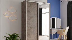 Обзор 2-х дверного шкафа-купе серии "Экспресс", Фасад: Бетон / Зеркало, Корпус: Бетон