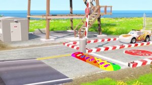 Грузовики на полосе испытаний - Лежачие полицейские против машин и поезда - BeamNG