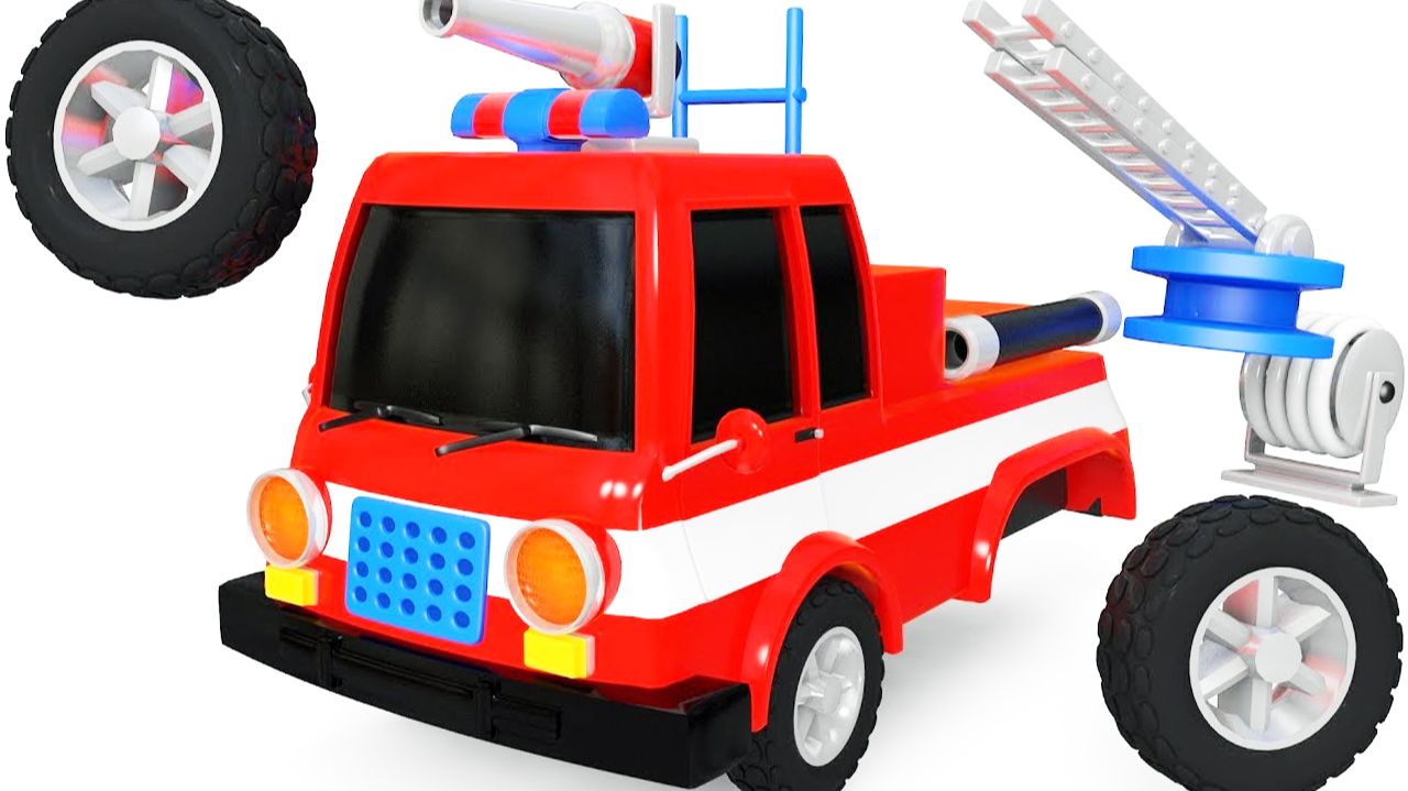 Мультики для детей. Собираем пожарную машинку. Смотреть онлайн мультики для малышей