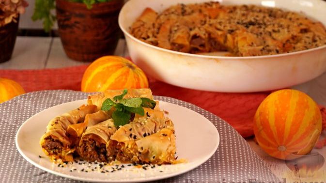 Сытный и по-восточному изысканно ароматный. БЁРЕК С ФАРШЕМ И ТЫКВОЙ