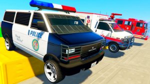 Полицейские машинки, машина скорой помощи и пожарная машина прыгают со скалы! Мультфильмы для детей