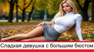 Сладкая девушка с большим бюстом наслаждается осенним днем в парке очень красиво