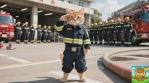 МУЛЬТФИЛЬМ ДЛЯ ДЕТЕЙ, Рыжий Котенок Тренируется как Пожарный🚒 Мама-Кошка Гордится