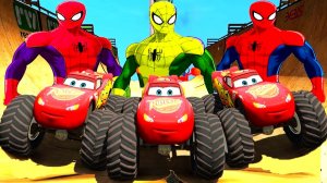 Человек-паук и Монстр-Трак Молния Маккуин Тачки. Мультфильм для детей. Мультики про машинки.