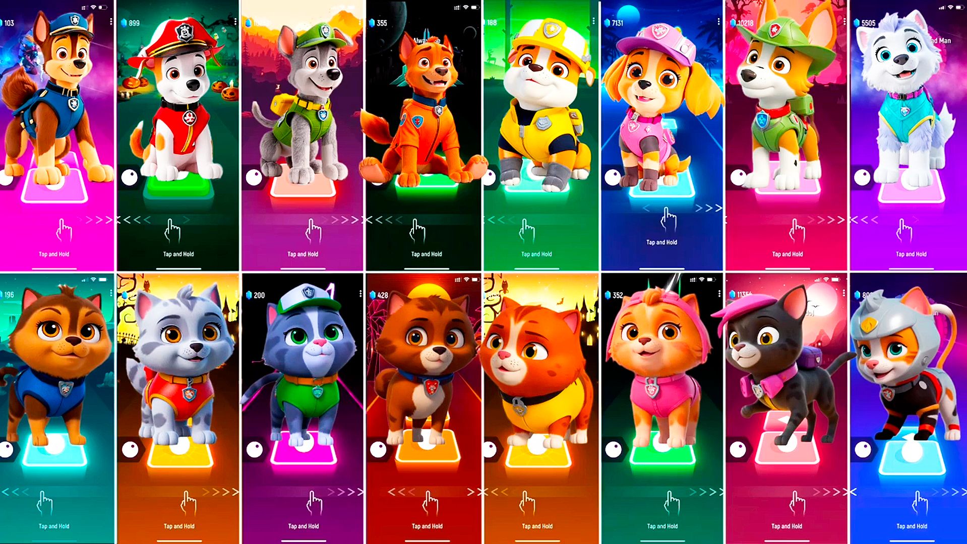 Мультики для Детей Щенячий Патруль Tiles Hop - ГОНЩИК, МАРШАЛЛ, РОККИ, ЗУМА, КРЕПЫШ, СКАЙ