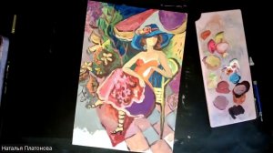 Девушка в голубой шляпе ч2. Цветы  (панно)