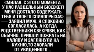 «С этого момента у нас раздельный бюджет! Достало содержать тебя и твоего спиногрыза!» — заявил муж.