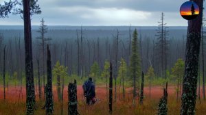 Живу в тайге. Ночёвки под луной. Опасный зверь у избы. Болото, глухари, деревня, чага, клюква.