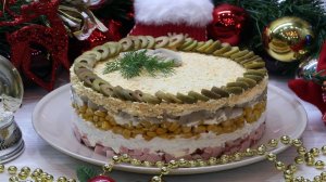 Слоеный салат Нежность с ветчиной и грибами на Новогодний стол