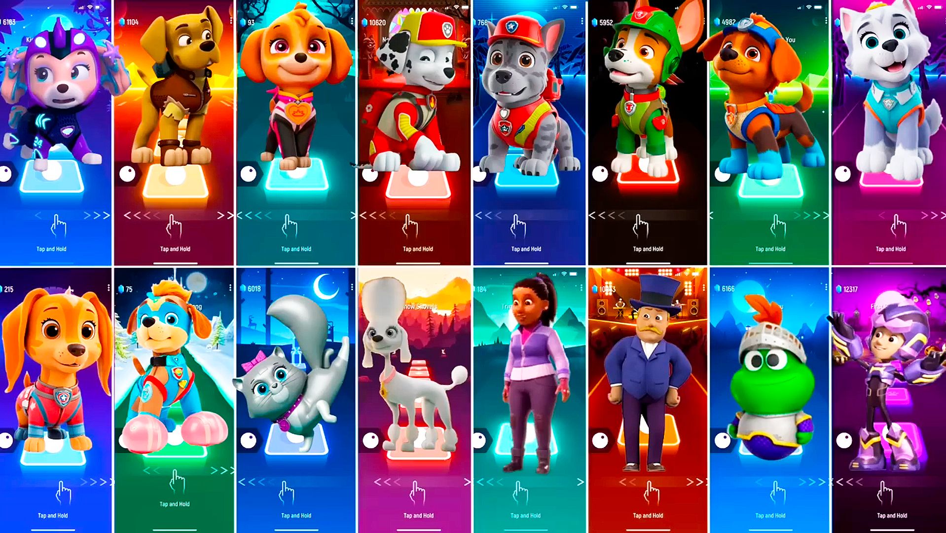 Мультики для Детей Щенячий Патруль Tiles Hop - СКАЙ, МАРШАЛЛ, ТРАКЕР, ЗУМА, ЭВЕРЕСТ