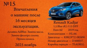 Впечатления о машине после16 месяцев эксплуатации Renault Kadjar 1.5 Blue dCi 115 DPF Euro 6d