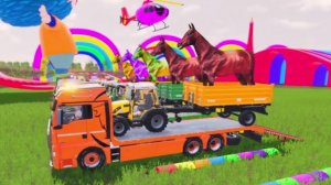 МУЛЬТИКИ ПРО МАШИНКИ И РАЗНОЦВЕТНЫЕ ТРАКТОРА НА ФЕРМЕ ДЛЯ ДЕТЕЙ 🚜 КАТАЕМСЯ НА ГРУЗОВИКАХ НА ГОРКАМ