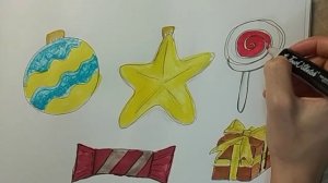 Как просто и быстро нарисовать новогодние элементы - леденец скетчмаркерами