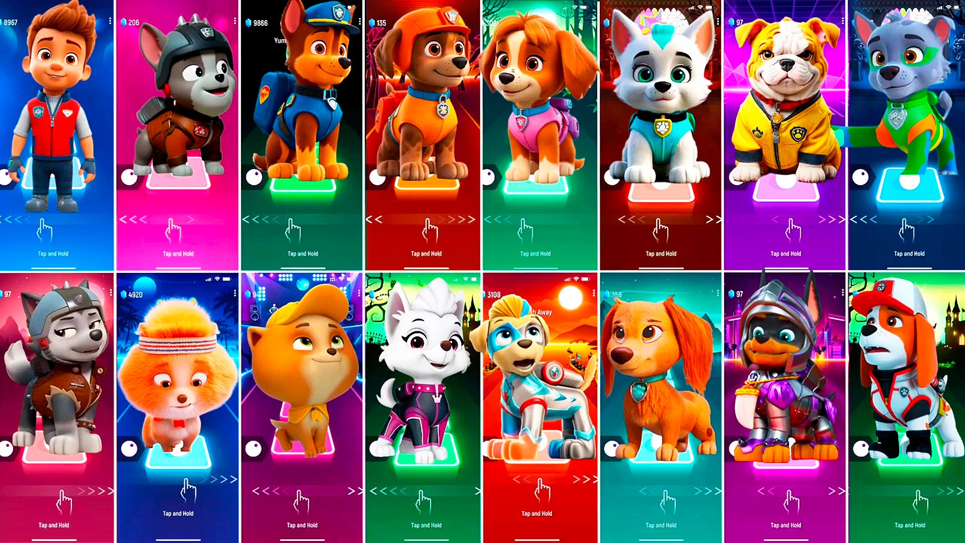 Мультики для Детей Щенячий Патруль Tiles Hop - РАЙДЕР, ГОНЩИК, ЗУМА, СКАЙ, ЭВЕРЕСТ