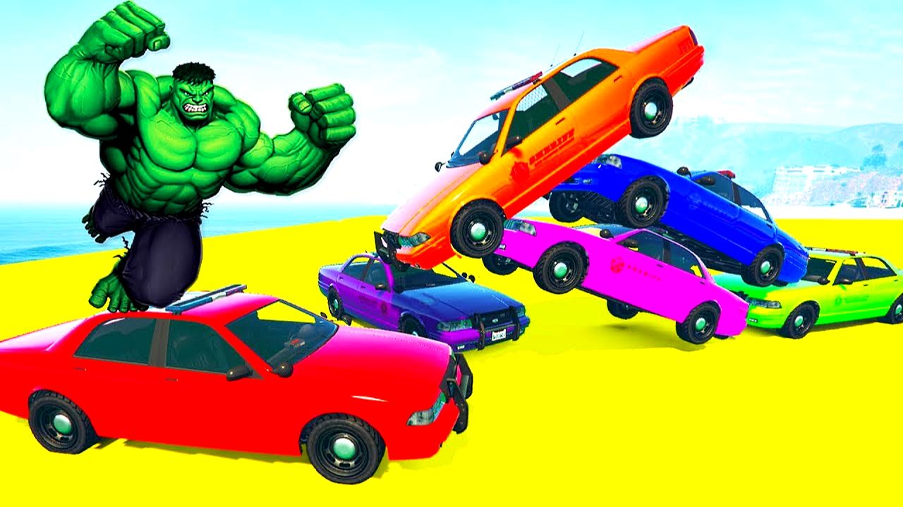 ХАЛК РАЗНОСИТ ПОЛИЦЕЙСКИЕ МАШИНЫ В ГАРАЖЕ. Забавный мультфильм для детей. Мультики про машинки.