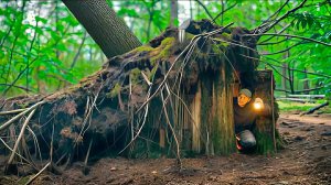 Строю уютное укрытие под корнями дуба. Выживание в лесу. Бушкрафт