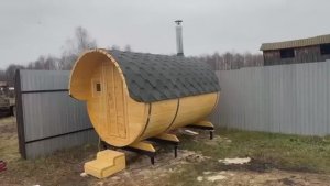 Баня бочка 3 метра с козырьком под ключ в Чкаловске.