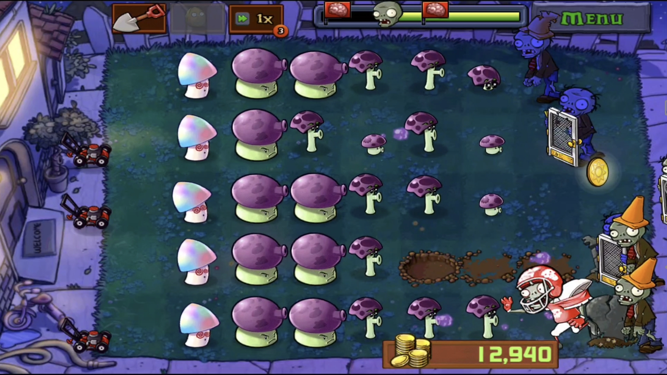 Зомби против растений. Ночь. 10 уровень