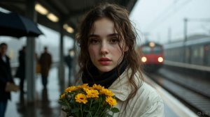 Девушка с желтым букетом