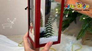 332750 Фонарь декоративный с новогодним принтом ретро 28см в ассортименте