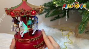 318389 Сувенир новогодний Lanson Toys Карусель с подсветкой музыкой  красная 19см