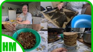 Приготовление еды.  Камбала в духовке. Суп из заморозки.  Лепешки из полбяной муки на кефире.