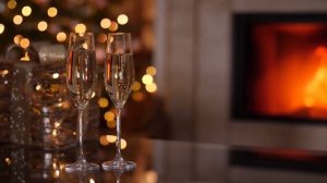 Романтика , джаз , зимнее свидание , два бокала и камин, нежная медодия